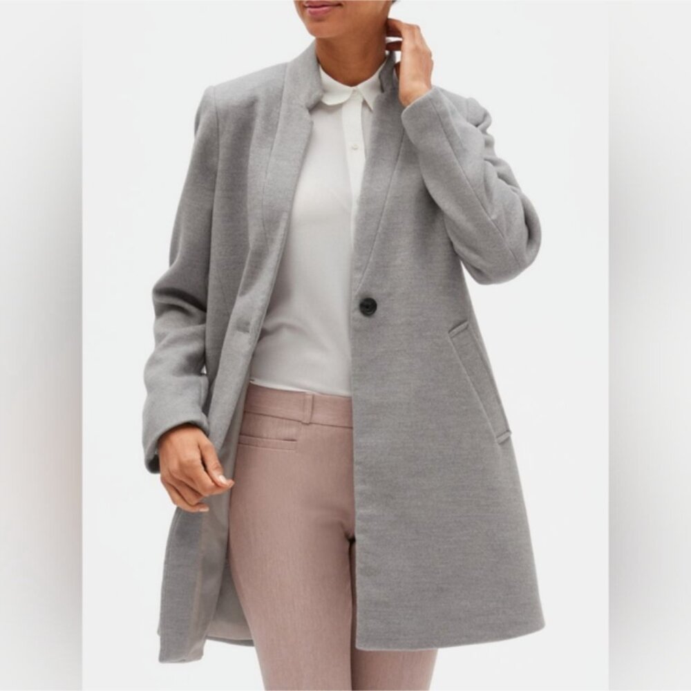 Banana Republic Inverted Collar Light Heather Grey Coat Small Petite